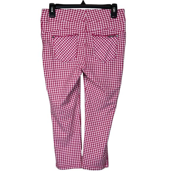 Nygard Luxe Slims Capri Size M 10-12 Pink White Gingham Check Stretch Fun Pants - Picture 2 of 11